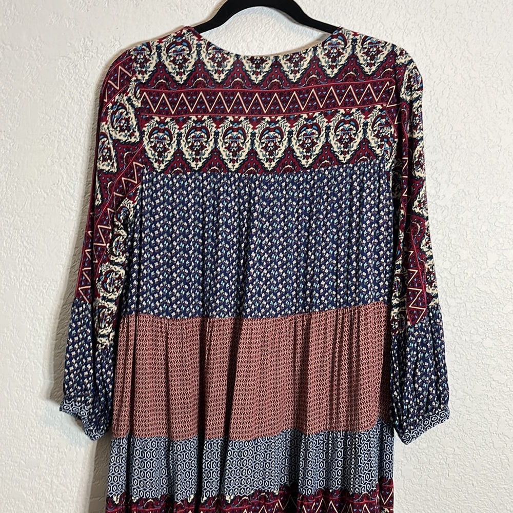 Urban Renewal boho mixed media 3/4 sleeve v-neck tassel tie midi dress Gypsy - Picture 10 of 13
